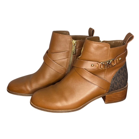 Michael Kors Kincaid Brown Leather Monogram Ankle Boots Size 7 - Picture 1 of 10